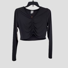 CALIA Womens M Ruched Rash Guard Swim Top Black Long Sleeve UPF 50 Odor Control