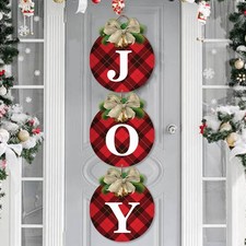 Christmas Decorations JOY Buffalo Plaid Wreaths Front Door Sign Xmas Gift 3PCS