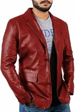 Leather Blazer Men's Lambskin Coat Genuine Jacket Soft Button Two Men Red 63