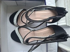 Top Moda Black High Heel Size 9 Rhinestone Ankle Strap  Back Zip