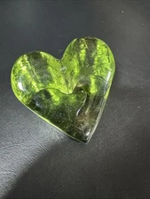 Fire and Light Heart Paperweight Recycled Glass Celery Green Signed