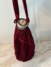 Antique Victorian Velvet and Silk Reticule Gate Top Purse with hand painted lid.