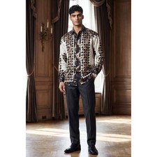 VTG! Gorgeous Satin  Mens Silk Metallic Baroq...