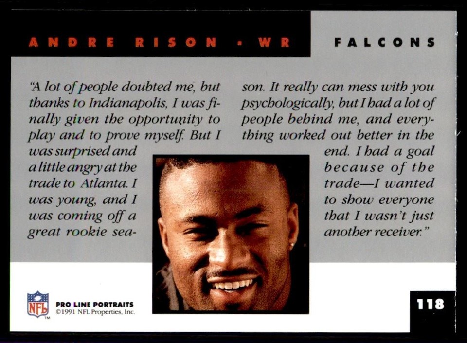 1991 Pro Line Portraits Andre Rison Atlanta Falcons #118 | eBay
