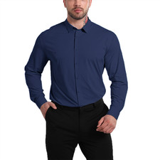 Men's Stretch Dress Shirt Slim Fit Long Sleeve Wrinkle Dress Shirts Button-Down