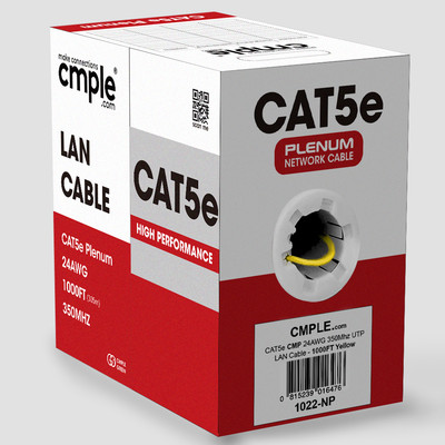 Plenum Cat5e Bulk Cable Ethernet Wire CMP Cat 5e Internet Cord Yellow 1000 Feet
