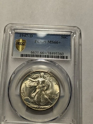 1947-D  WALKING LIBERTY  HALF DOLLAR SHIELD PCGS MS66+NOT FLAT LIKE OTHERS !!