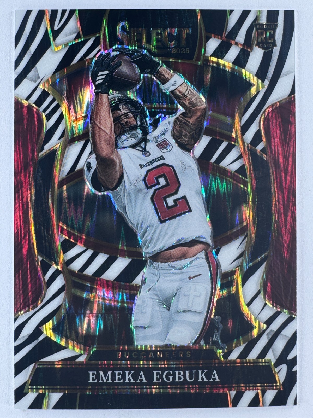 EMEKA EGBUKA 2025 Select #37 ZEBRA SHOCK PRIZM SSP Rookie RC Tampa Bay CASE HIT