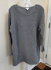 J.Jill Sweater Pullover Tunic Knit Round Neck Long Sleeves Gray Size LARGE