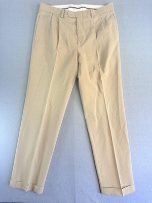 Lauren Ralph Lauren Total Comfort Pants Mens 34x32 Beige Wool Pleated Dress