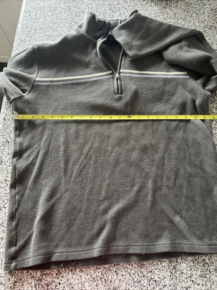 Banana Republic Quarter Zip Pullover Sweater Men med green grey stripe knit - Image 3 of 4