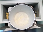 VINTAGE ENAMELWARE  PAIL WTH WOODEN HANDLE AND SPOUT 15 X 8 FARM HOUSE — photo 6