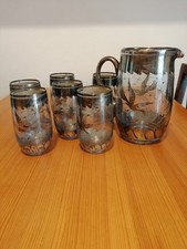 Servizio Di Bichieri Con Caraffa In Vetro Decorati Con Cigni In Argento Di...