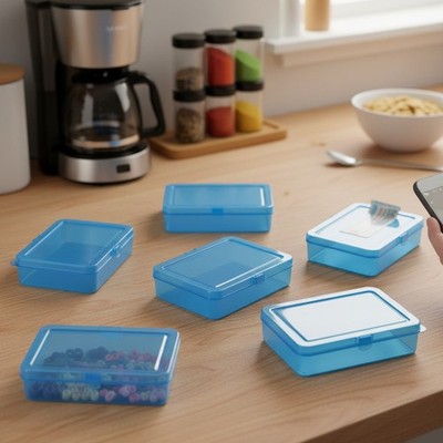 Kunststoffboxen 8 Stück blau rechteckig transparent aufbewahrbar stapelbar