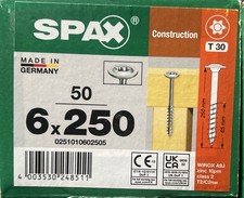 SPAX 6x250mm Construction Screws T30 WIROX Class 2 – Box of 50 – Germany