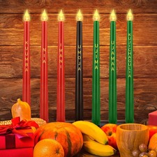 Fovths 7 Pieces Kwanzaa Kinara LED Candles Advent Flameless Taper Candles wit...