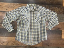 Vintage Levi's Mens Shirt Large Western White Tab Pearl Snap Plaid Cotton Blend