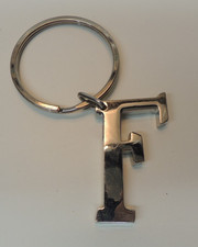 GANZ Silver plated initial letter Keychain 2" tall- Initial F - NEW see photos
