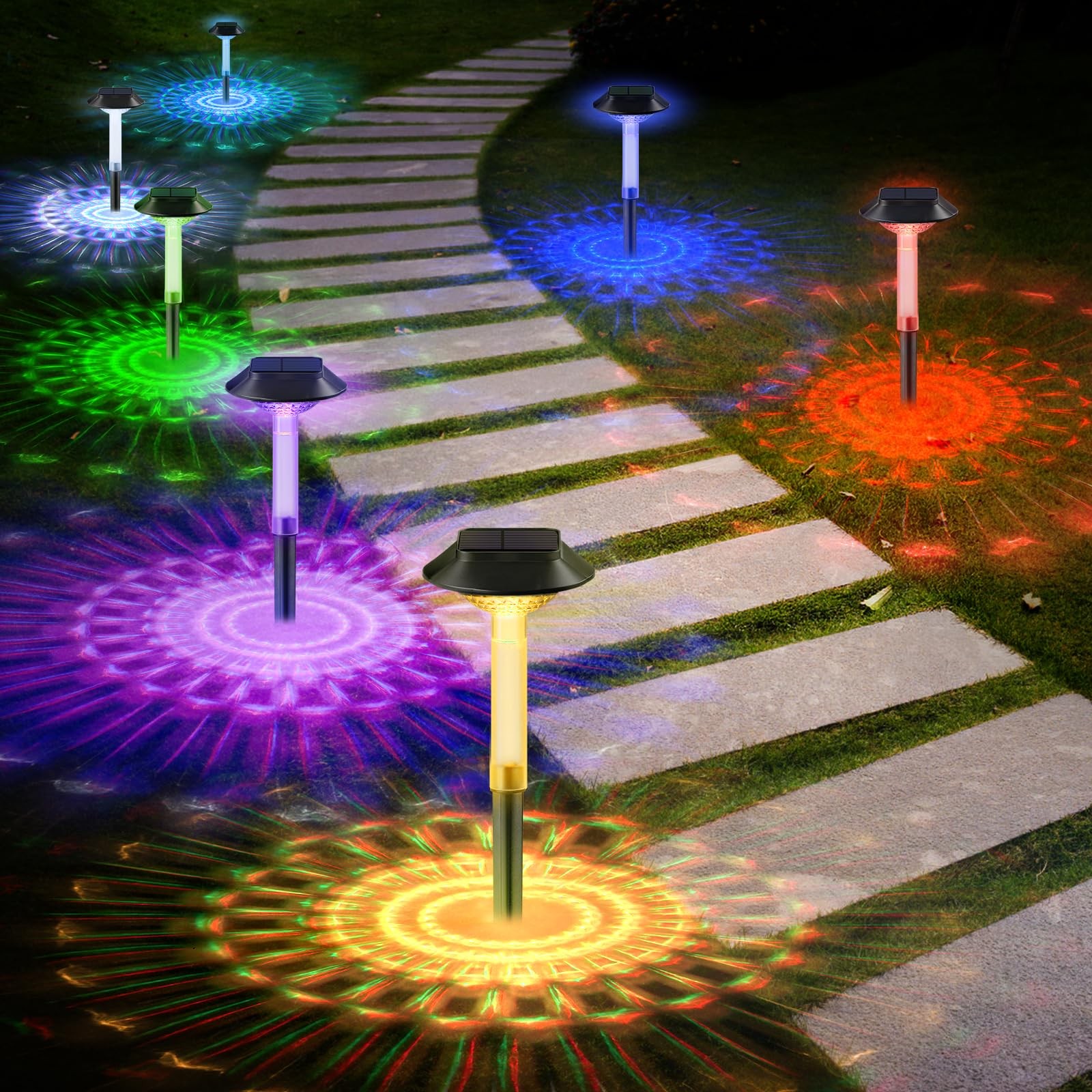 Color Changing Solar Pathway Lights - 6 Pack IP68 Waterproof with 7 RGB Modes...