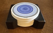 5 Vintage Pfaltzgraff Blue Circle RIO Cork Back Ceramiczne podkładki + Caddy do przechowywania