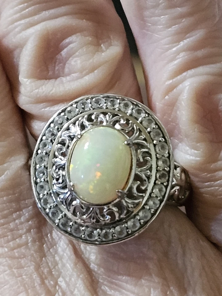 Anillo de ópalo de plata esterlina Victoria Wieck 7,12 g joyería fina talla 9 banda punta ovalada Foto 4 de 4