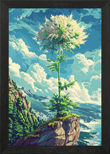 Giant Flower on Mountain Peak Framed Wall Art Poster Canvas Print Picture