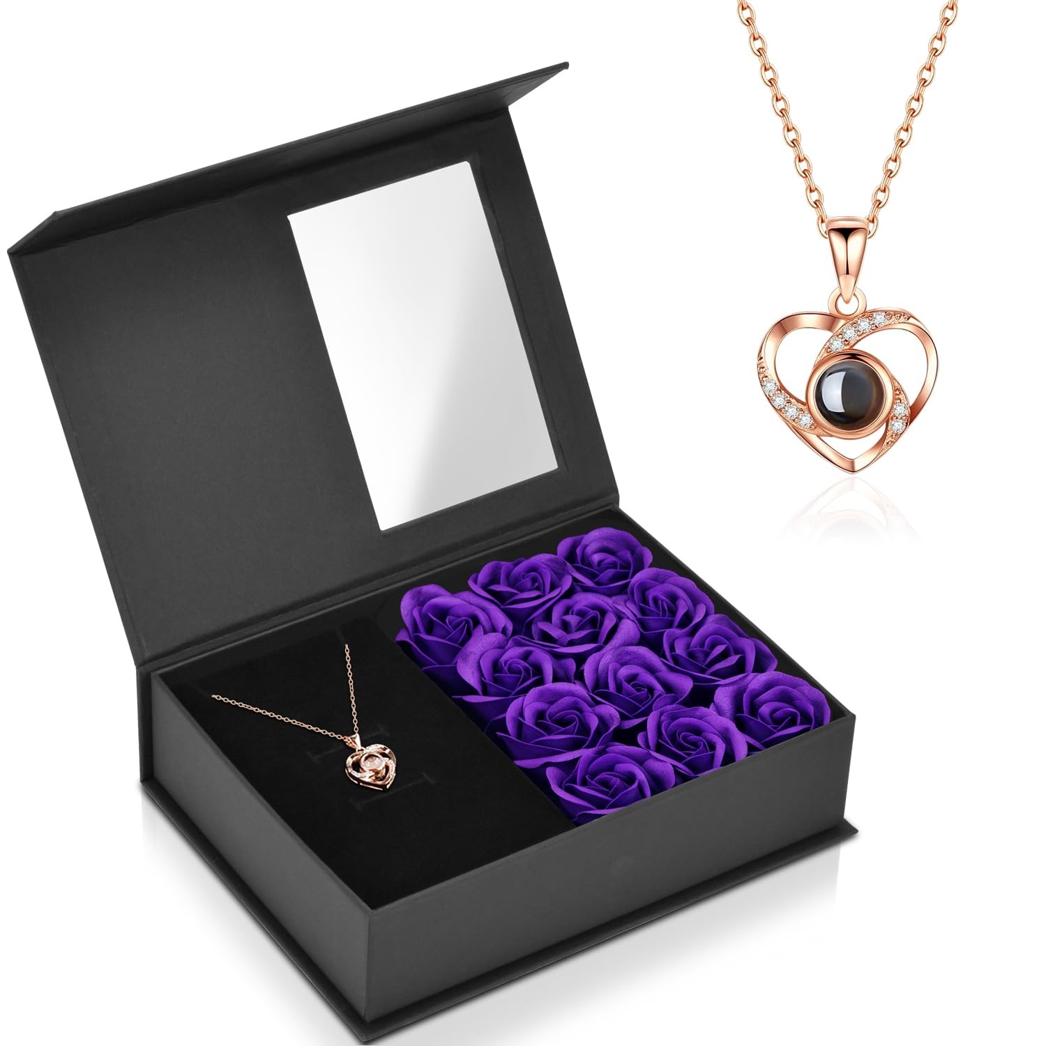 Women Gifts Ideas for Valentines Day, Preserved Forever Rose Gift with Necklace*