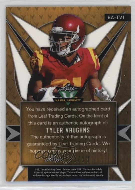 2021 Leaf Valiant /99 Tyler Vaughns #BA-TV1 Rookie Auto RC - Image 2 of 2