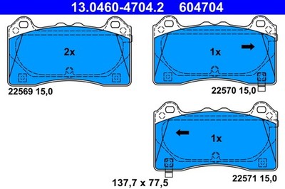 13.0460-4704.2 ATE Bremsbelagsatz, Scheibenbremse für FORD