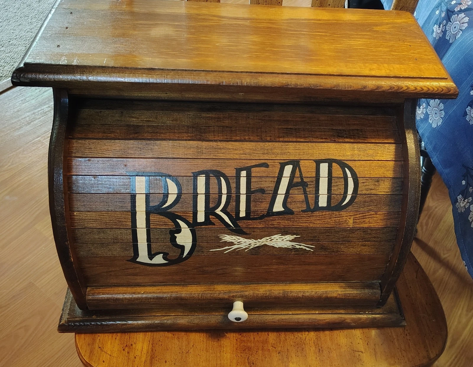 Vintage MCM Roll Top Bread Box Top Storage Primitive Rustic Farmhouse Dark Wood