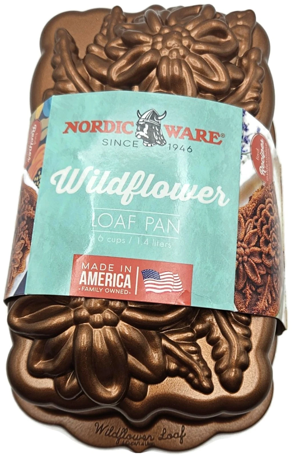 Wildflower Loaf Cake Pan Heavy Cast Aluminum 6 Cup Non Stick Dessert NordicWare