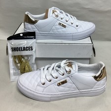 GUESS Women's Loven White Gold Sneaker Size 7M Diamond Quilted Stitching