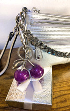 Cherry Bag Charm KeyChain Glitter resin and metal Brass Purple Silver Apple