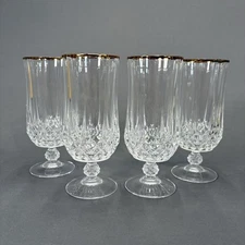 Cristal D Arques Longchamp Gold Rim Crystal Iced Tea Glasses Goblets 7" Set of 4