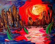 Sun cityscape   IMPRESSIONIST  ART  Printed on Canvas - stretched fine art