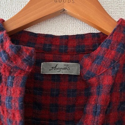 ICHI Antiquites Wool Gauze Check Long Dress Oversized Red Navy Japan 61cm Width