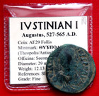 Justinian Theoupolis Follis 537AD Original Byzantine Coin & Coin Wallet
