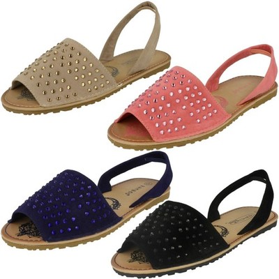 Spot On Ladies Elasticated Slingback Open Toe Flat Sandals