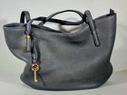 Italian Leather Black Grained Tote Bag Gold Key Charm 28x39cm Handbag