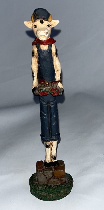 Jim Shore 4105 Cow Pencil Figure 7”  Cow-Boy Holding Train Engine 1992