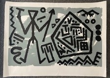 A. R. Penck litografia a colori su tavolette "Spazio dell'aquila"