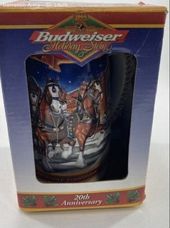 1999 Budweiser Multicolor Breweriana 20th Anniversary Edition Holiday Beer Stein