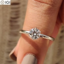 1Ct Round Cut Lab Grown Diamond Solitaire Engagement Ring 14k Solid White Gold