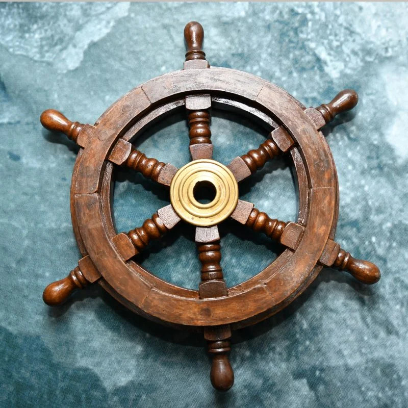 Deluxe Nautical Brass and Wood Ship Wheel Wall Decor 31cm