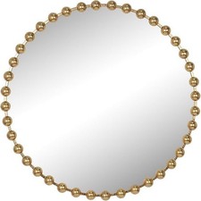 Image of Golden Beaded Bordered Frame Circular Wall Mirror With Metal Body 80 Cm Dia .