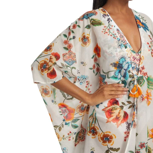 NUEVO CON ETIQUETAS - Johnny Was 'Ardella' Kimono Traje de Baño Encubrimiento, Blanco Multi - Talla L/XL Foto 2 de 4