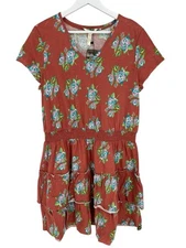 Matilda Jane Women's Fit & Flare Dress Colorful Floral S/S Tiered Ruffle Size L