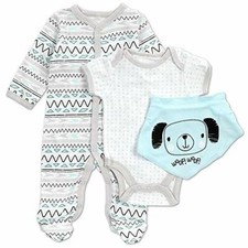 Baby Boy's Puppy Dog 3-Piece Pajama, One-Piece and Bib Set 0-3 Months