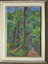 Unreadable Signed Waldinneres Study Trees Forest Green Summer Leaf Away Antique