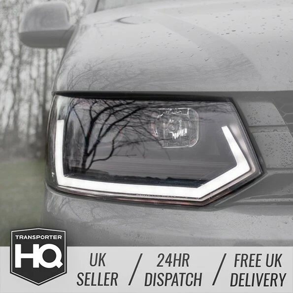 VW Transporter T5.1 Premium V3 LED DRL Sequential Indicator Headlights - BLACK